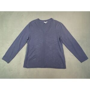 J Jill Linen Blend Women's Medium Petite Navy Blue Pullover Sweater Coastal